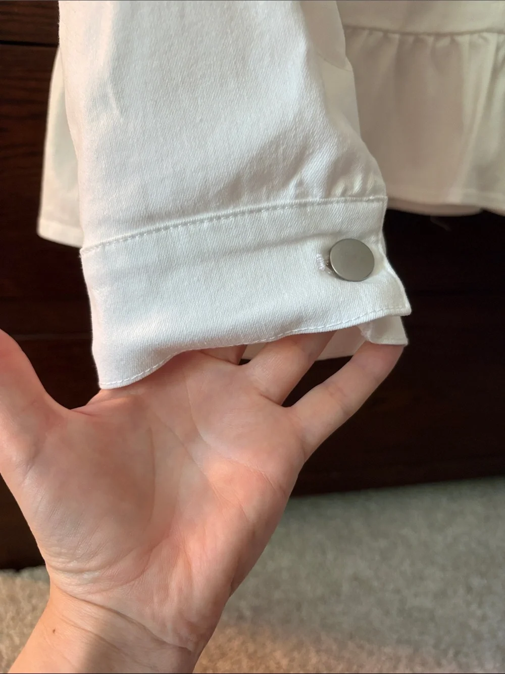 Ruby Rd. White Ruffle-Hem Jean Jacket with Button Front - Picture 6 of 6